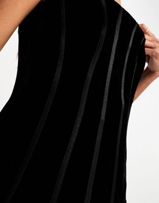 ASOS DESIGN velvet corset mini dress with pleat skirt in black