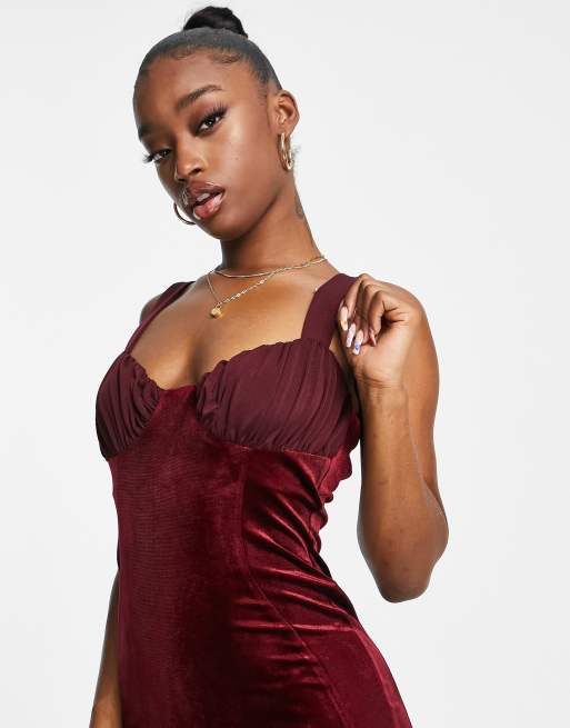 Asos burgundy velvet dress sale