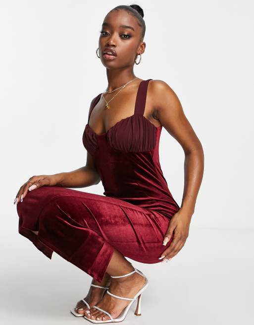 Asos burgundy 2025 velvet dress