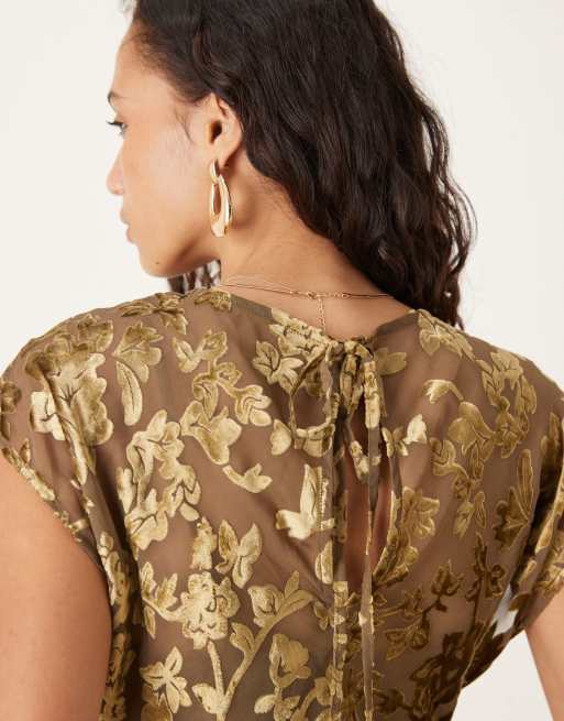 ASOS DESIGN velvet devore crew neck sleeveless maxi dress with tie back in mocha