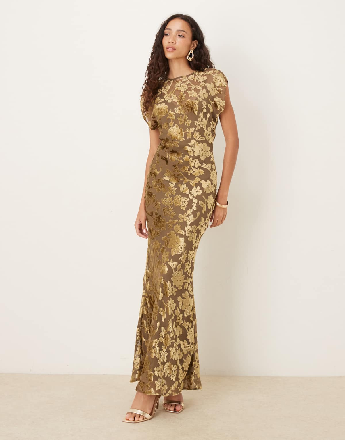 ASOS DESIGN velvet devore crew neck sleeveless maxi with tie back in mocha