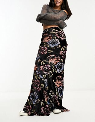 ASOS DESIGN velvet devore maxi skirt in bold floral print  - ASOS Price Checker