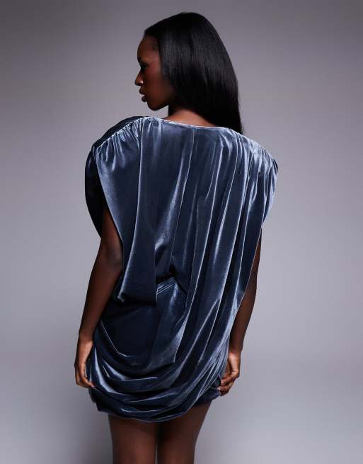 ASOS DESIGN velvet draped mini dress in charcoal gray