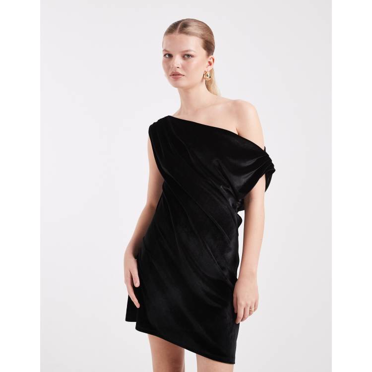asos black velvet dress ASOS DESIGN structured velvet mini dress with contrast draped chiffon skirt  in black