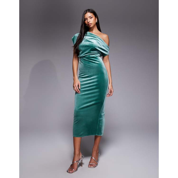 asos design fallen ruched shoulder pleated midi dress in velvet ASOS Design - Velvet Midi Dress - Women - Polyester/Elastane - 2 US