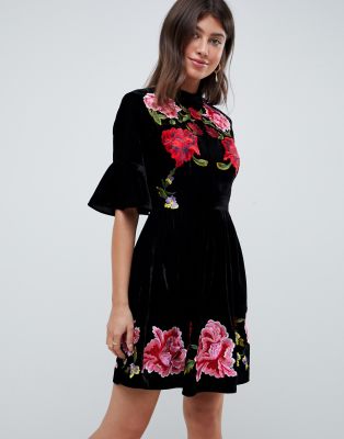 asos black embroidered dress