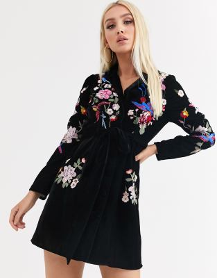 black velvet embroidered dress