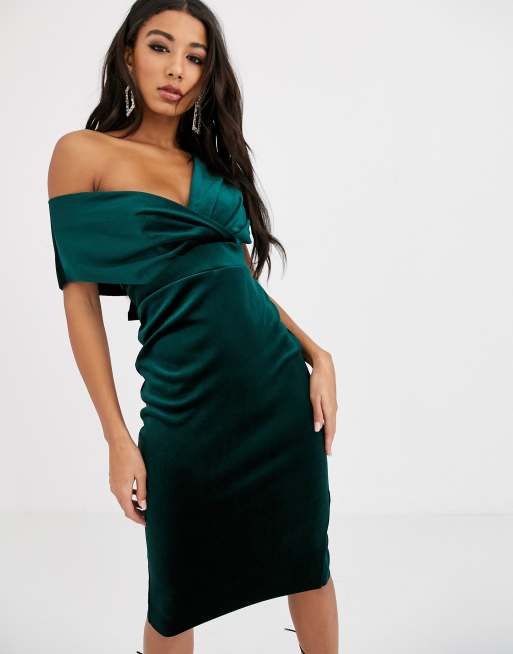 ASOS DESIGN Maternity fallen shoulder midi pencil dress with tie detail