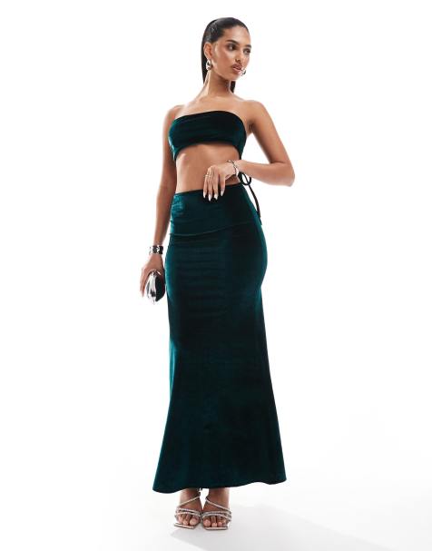 ASOS DESIGN velvet faux-ord midi dress with tie back detail in dark teal - view 1
