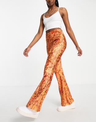 ASOS DESIGN velvet flare trouser in rust floral print - ASOS Price Checker