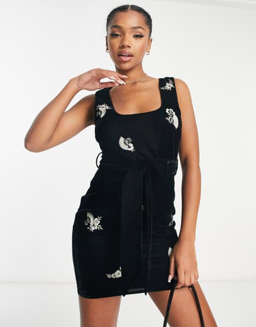 Asos black outlet floral embroidered dress