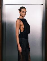 Topshop lace ruched front drop waist maxi dress in chocolate