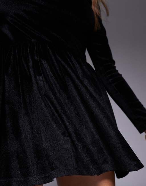 ASOS DESIGN velvet grown on neck dropped waist mini dress in black