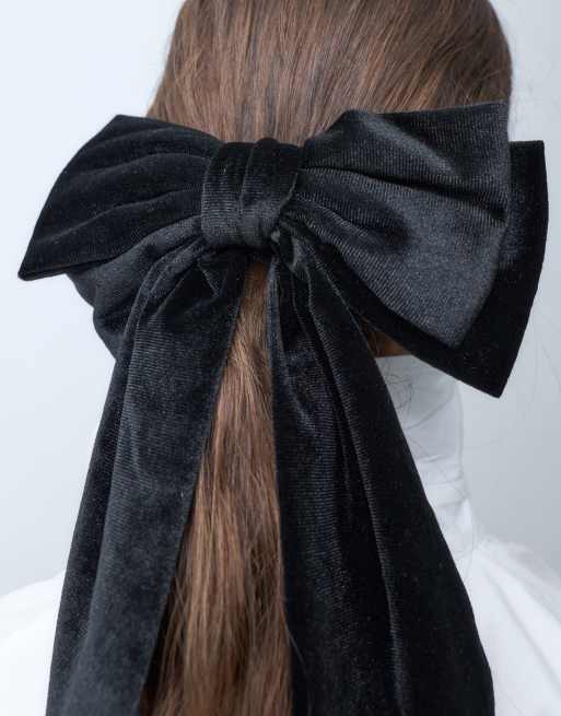 ASOS DESIGN velvet hair bow in black - BLACK, 2 of 4
