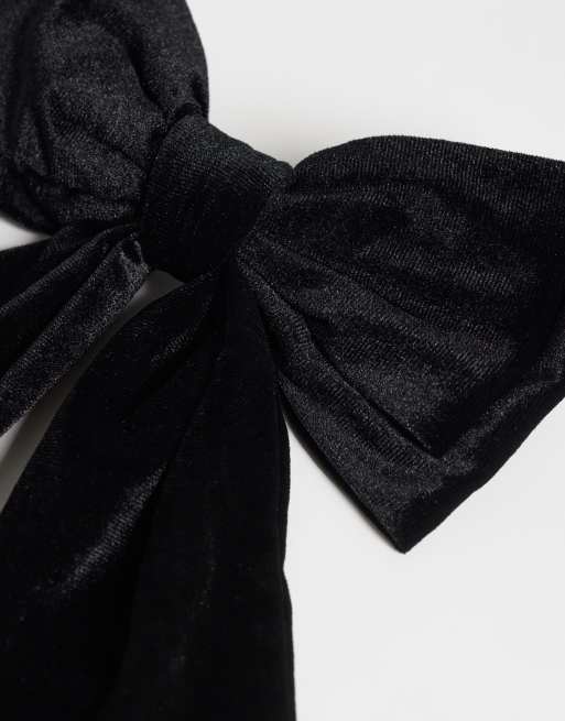 ASOS DESIGN velvet hair bow in black - BLACK, 3 of 4