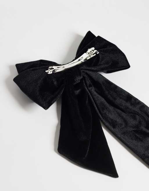 ASOS DESIGN velvet hair bow in black - BLACK, 4 of 4