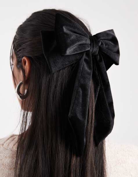 ASOS DESIGN velvet hair bow in black - view 1