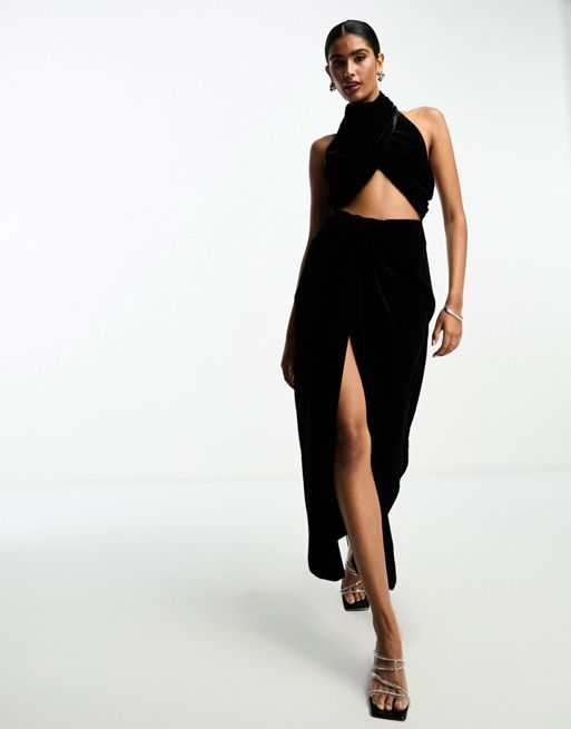 ASOS Black Tank Maxi Dress with Twisted Waist Detail, Size 24