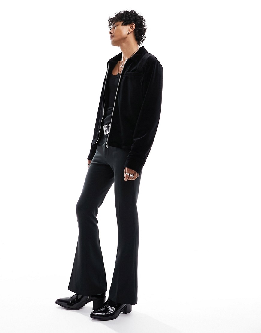 ASOS DESIGN velvet harrington jacket in black