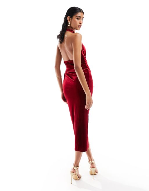 Asos burgundy cheap velvet dress