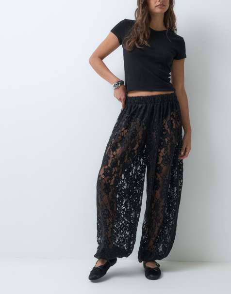 ASOS DESIGN velvet lace balloon pants in black - view 1
