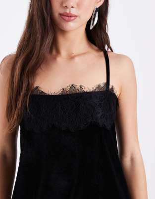 Asos Design Velvet Lace Trim Cami Top In Black