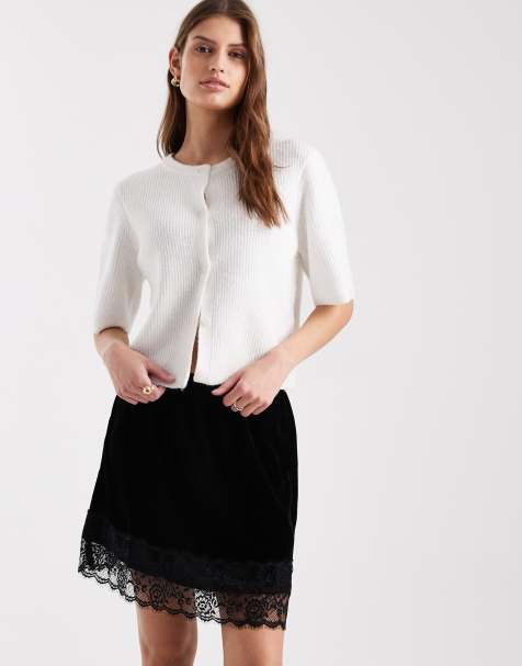 ASOS DESIGN velvet lace trim mini skirt in black - view 1