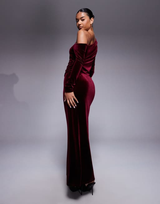 black off shoulder plus size dress Dalton Two-Tone Off-Shoulder Gown- FALLWINTERSALE Atria Signature Colors:Victorian Rose Royal Blue Sizes green long sleeve velvet