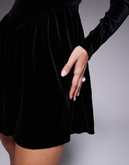 ASOS DESIGN velvet long sleeve square neck mini dress in black