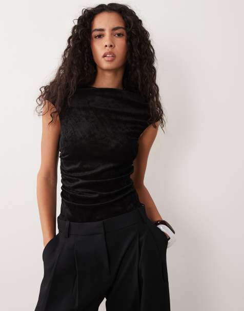 ASOS DESIGN velvet mesh bodysuit in black - view 1