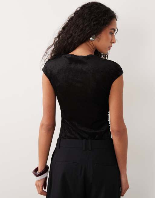 ASOS DESIGN velvet mesh bodysuit in black, 3 of 4