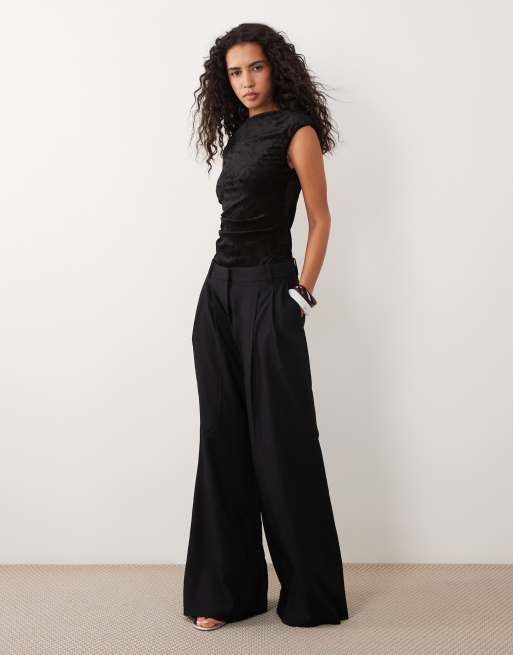 ASOS DESIGN velvet mesh bodysuit in black, 4 of 4