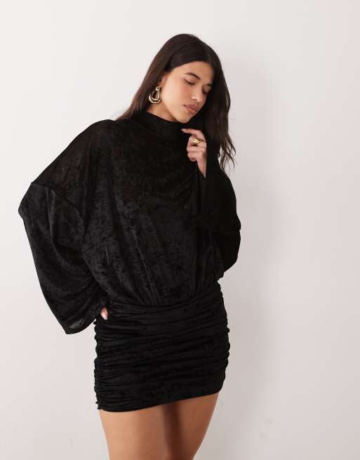 ASOS DESIGN velvet mesh mini dress in black, 2 of 4