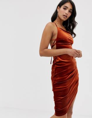 asos design structured velvet midi bodycon dress