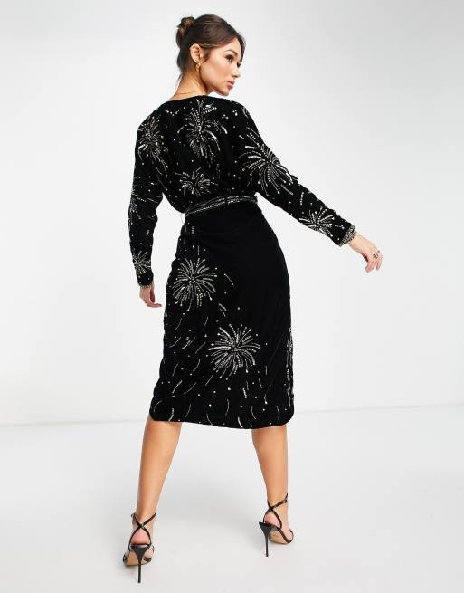 ASOS DESIGN velvet midi dress with celestial embellishment ASOS