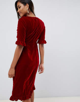 asos red velvet dress