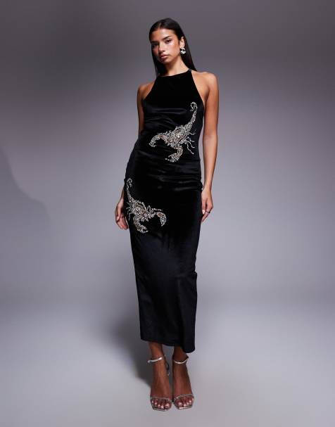 ASOS DESIGN velvet midi dress with scorpion embellishment - view 1
