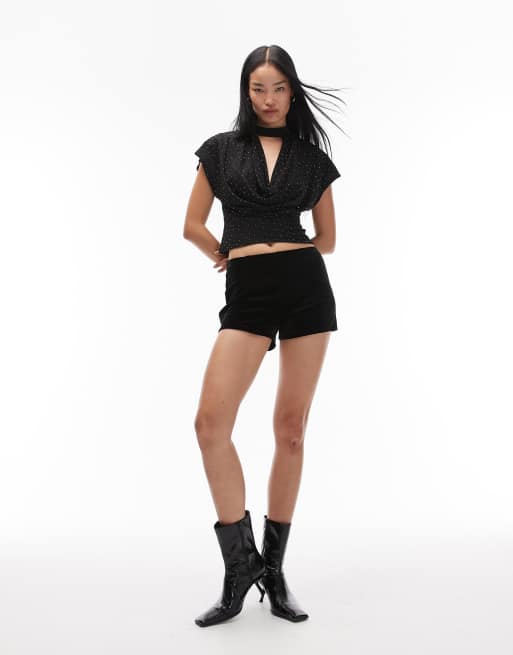 ASOS DESIGN velvet mini shorts in black, 2 of 5
