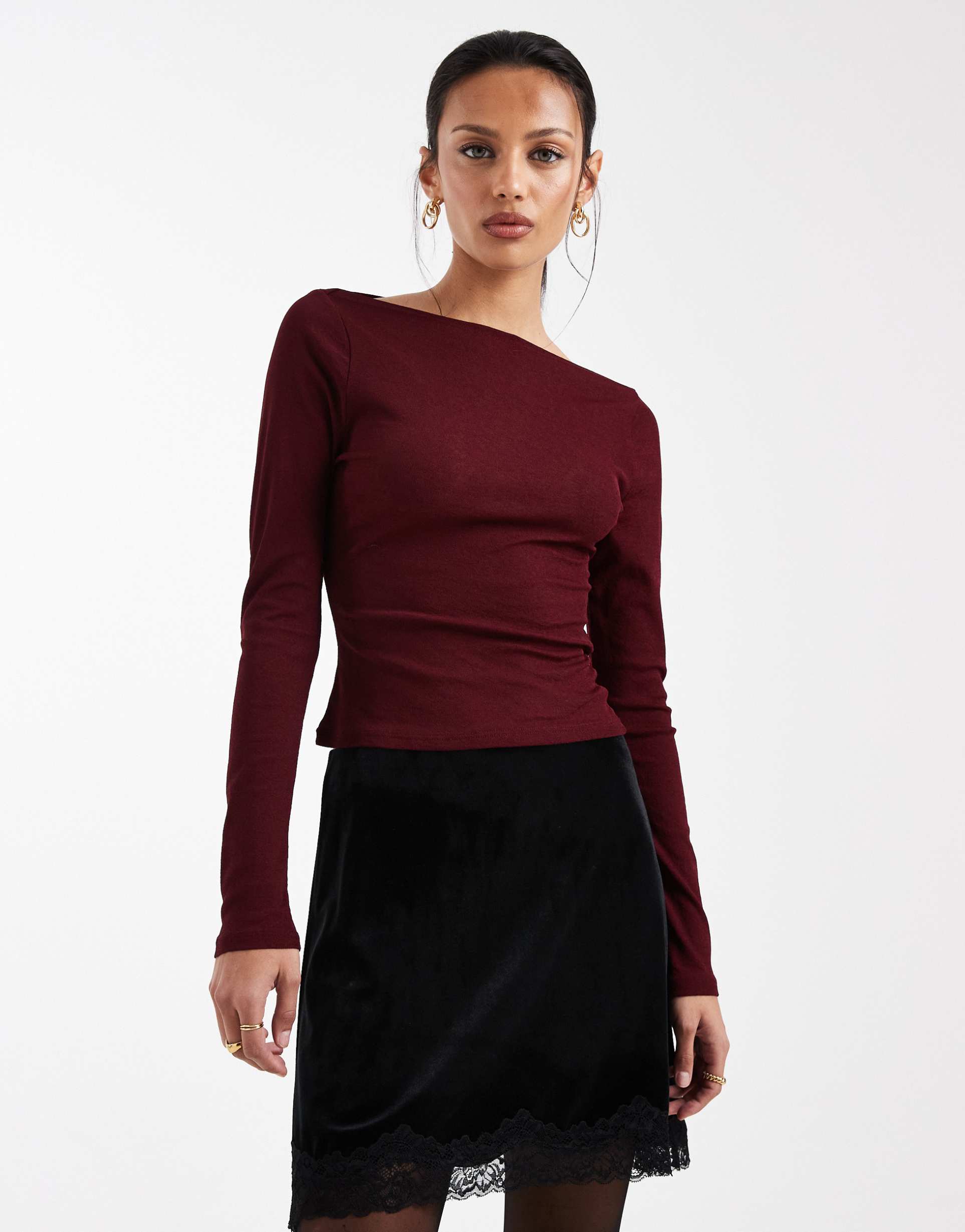 asos design velvet mini skirt with lace hem in black