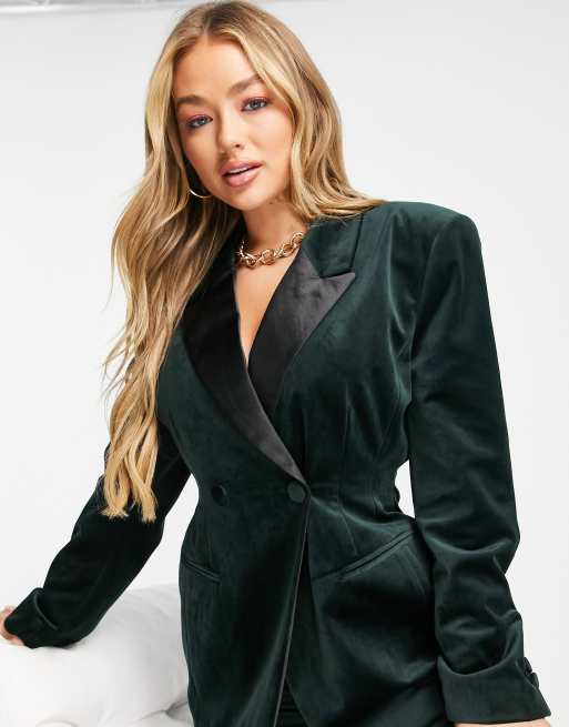 ASOS DESIGN velvet molded hip suit blazer in green ASOS