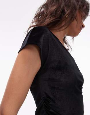 Asos Design Velvet Off Shoulder Ruched Detail Top In Black