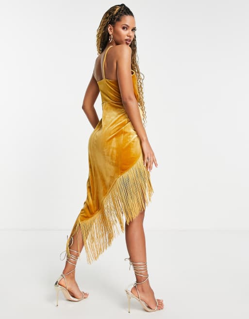 Asos yellow fringe store dress