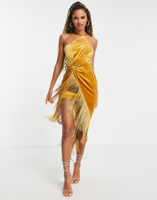 Asos yellow hot sale fringe dress