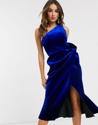 blue dress one shoulder