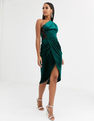 green one shoulder midi dress