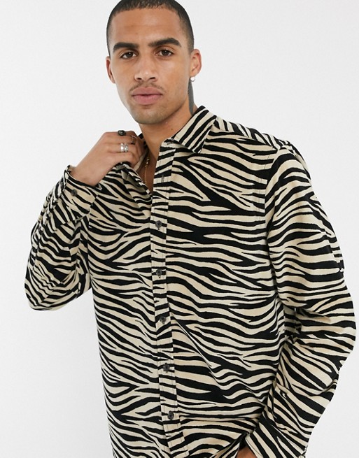 ASOS DESIGN velvet overshirt in zebra print