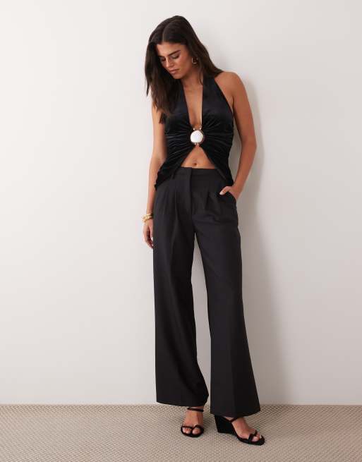 ASOS DESIGN velvet plunge hardware top in black, 2 of 4