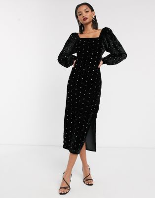 asos design velvet square neck maxi dress