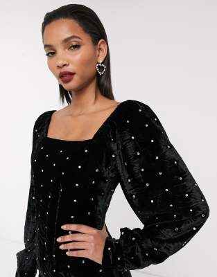 velvet puff sleeve dress