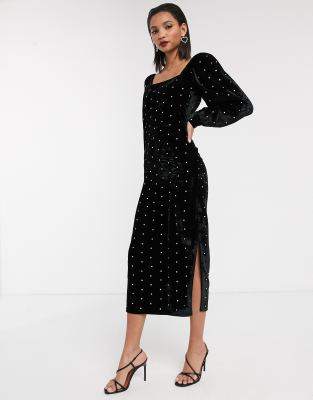 asos design velvet square neck maxi dress